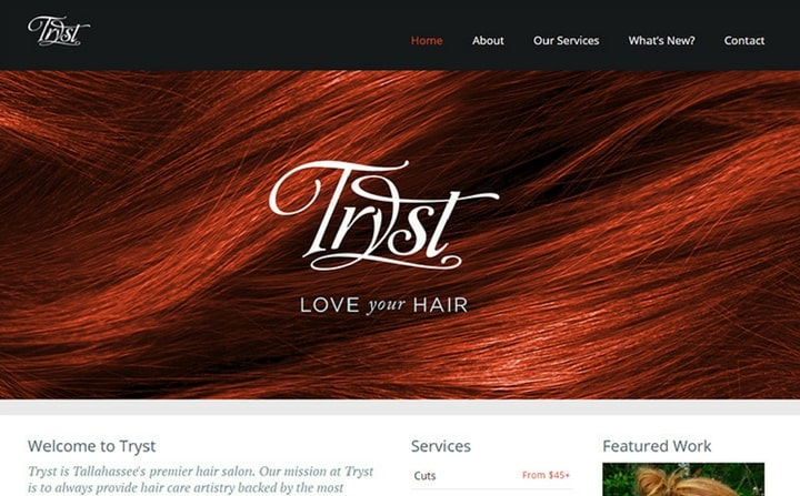 Tryst Hair Salon | hair & beauty stylist web designs